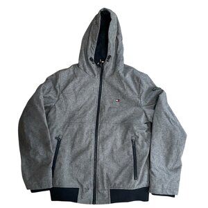 Tommy Hilfiger Mens Gray Heather Hooded Jacket With Full Zip Closure & Logo Deta